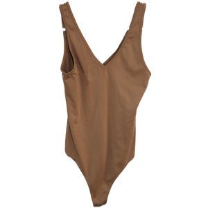 Womens Abercrombie & Fitch Soft A&F Tan Beige Sleeveless V-Neck Bodysuit Size XS